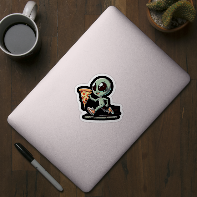 Funny Alien with Pizza, Loves to Eat Pizza by logiamerch